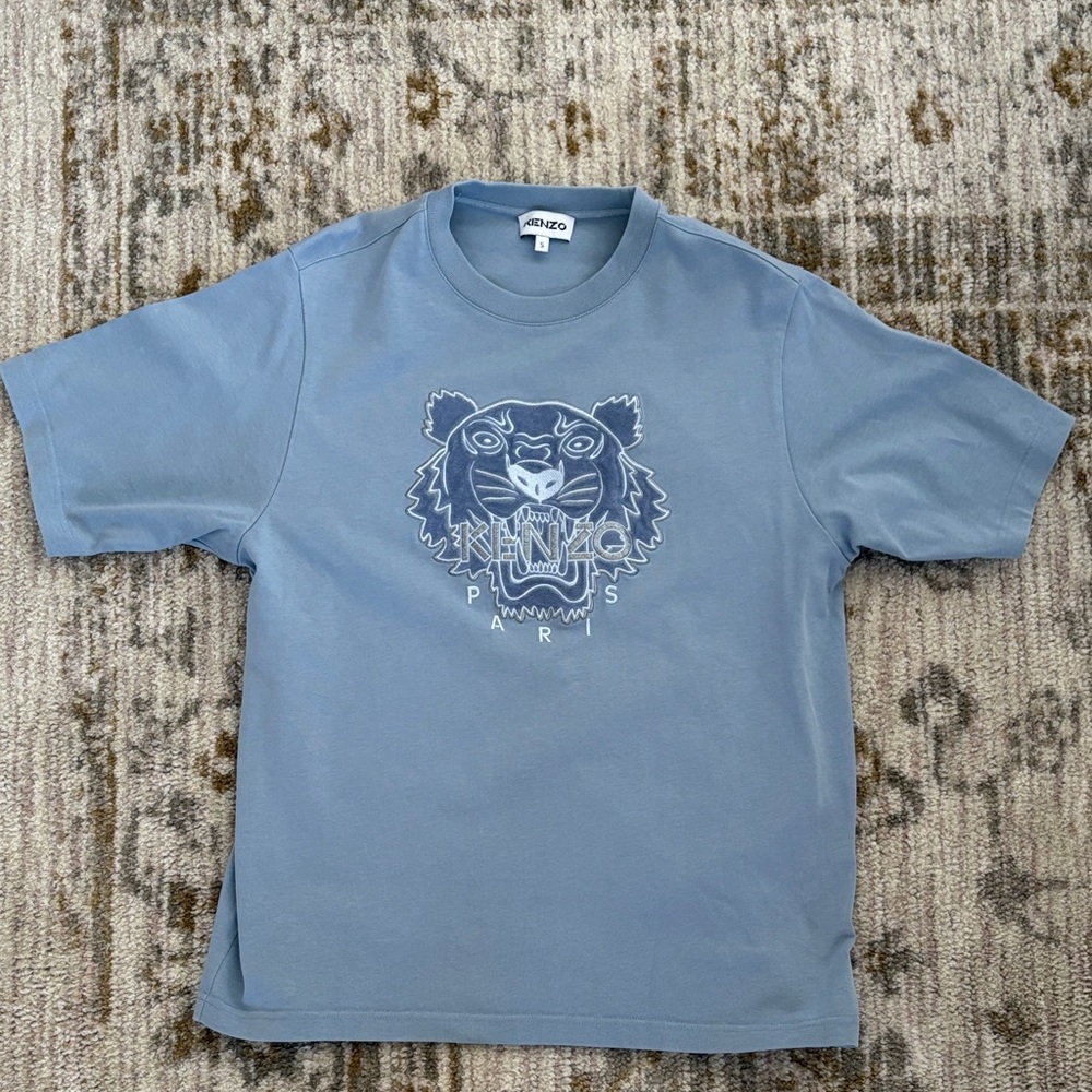 Kenzo T-Shirt with Tiger Graphic in Slate Blue